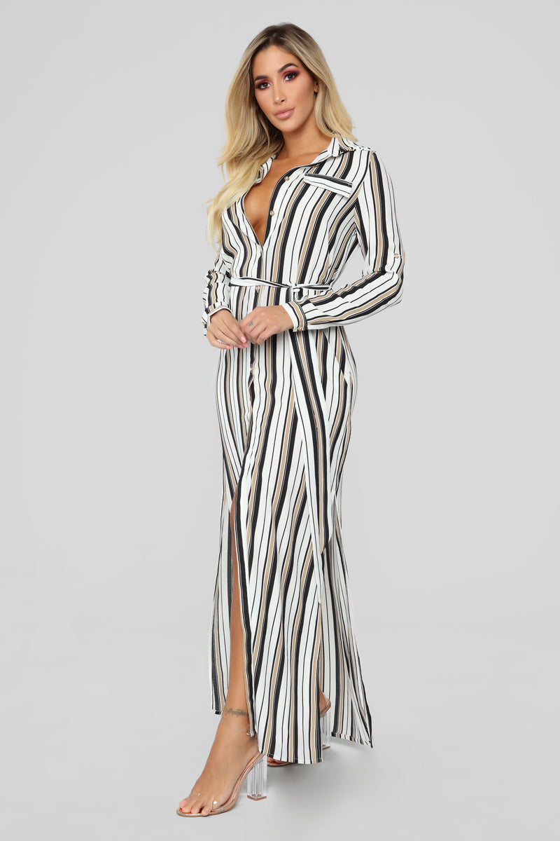 So Long Striped Dress - Taupe/Multi | Fashion Nova, Dresses | Fashion Nova