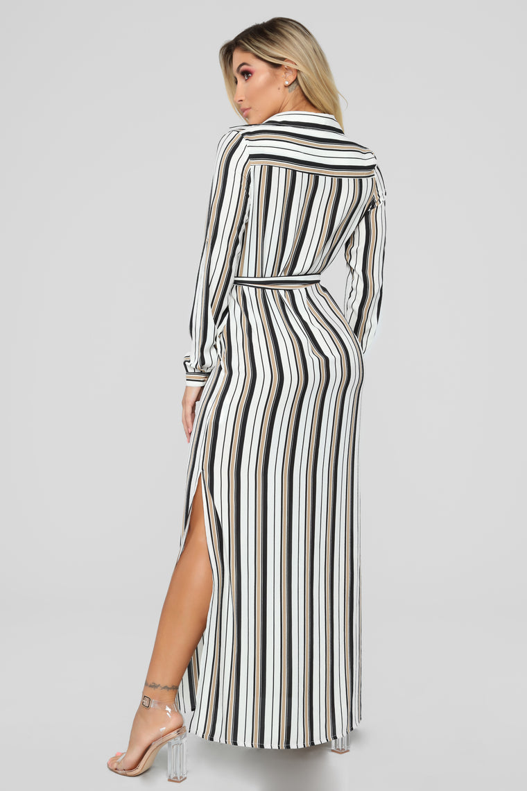 So Long Striped Dress - Taupe/Multi