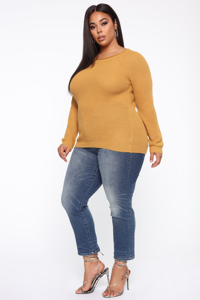 Ariana Waffle Sweater - Mustard, Sweaters | Fashion Nova