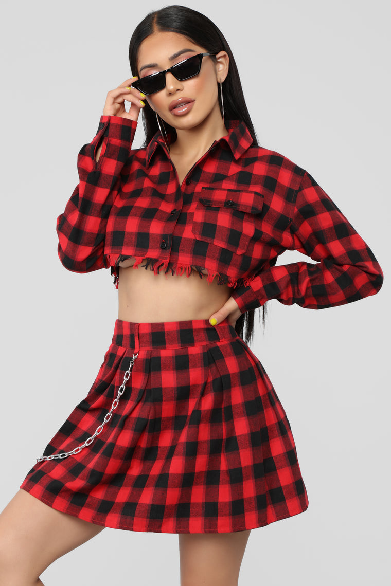 Plaid Out Skirt Set - Red, Matching 