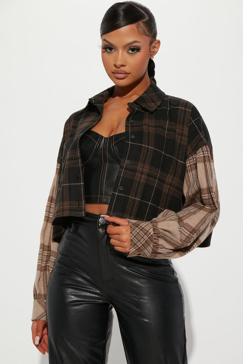 Check The Forecast Cropped Flannel Top - Black/combo | Fashion Nova ...