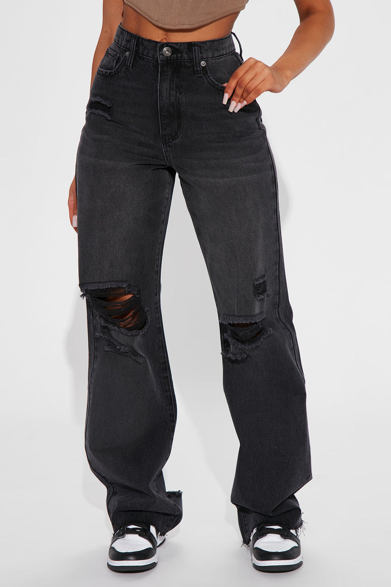 90s Loose Ripped Straight Leg Jeans - Black Wash | Fashion Nova, Jeans ...