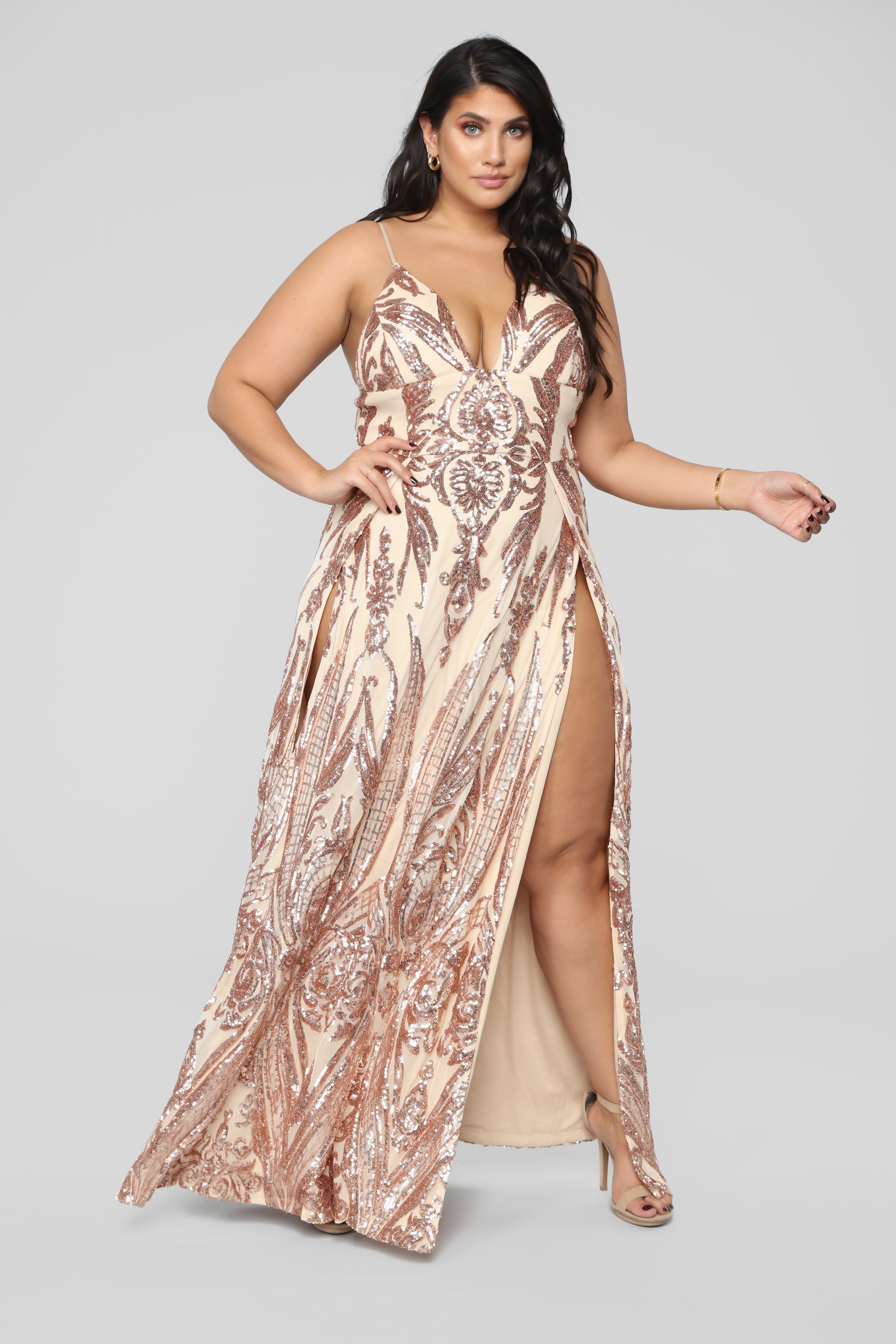 plus size sequin dress rose gold