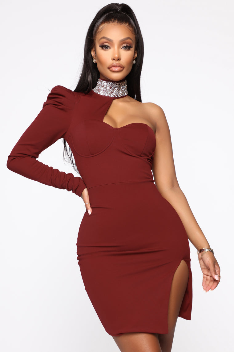 Nevaeh Burgundy Lace Cutout Mini Dress