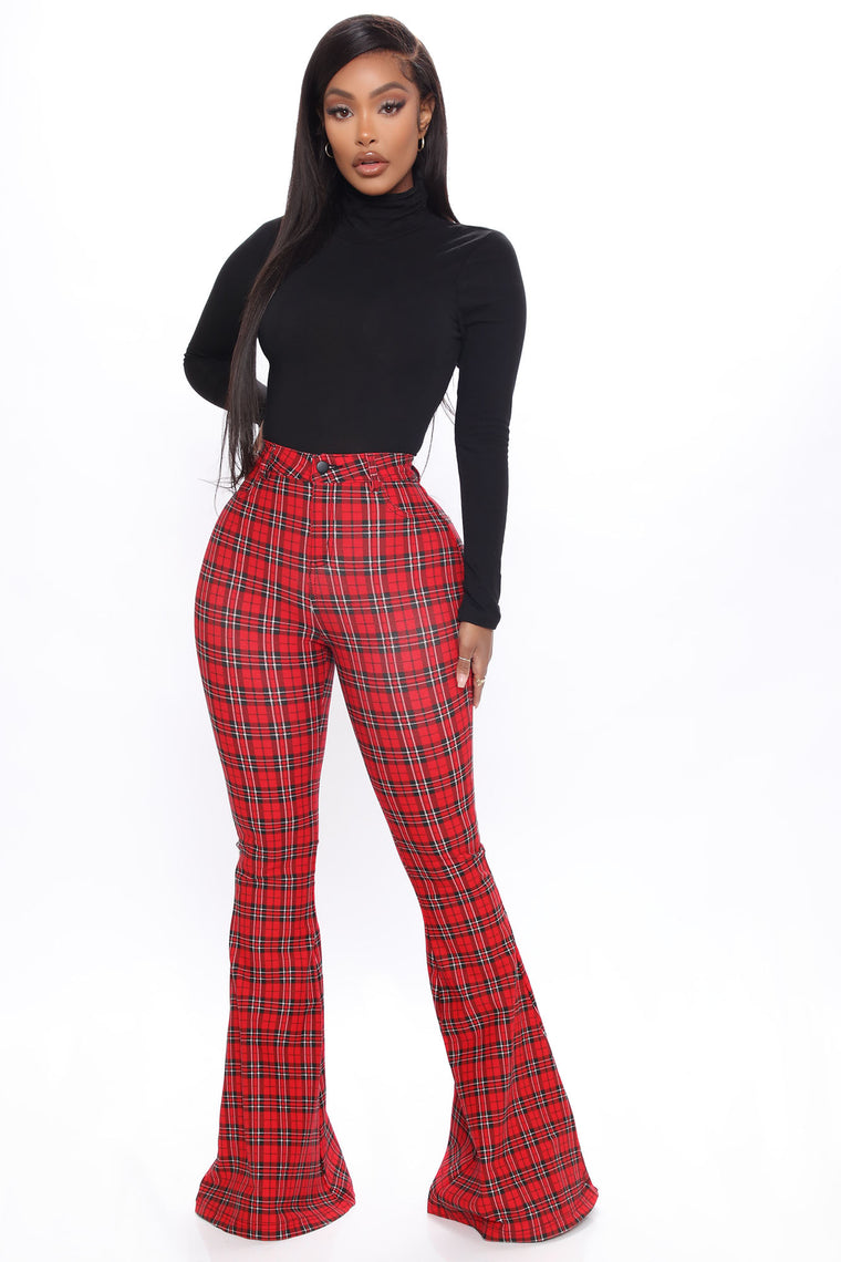 Hailee Plaid Flare Pant - Red/combo 