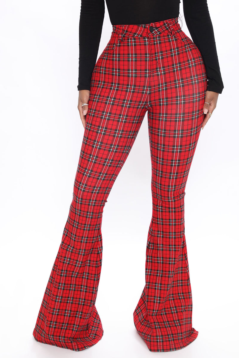 Hailee Plaid Flare Pant - Red/combo, Pants | Fashion Nova