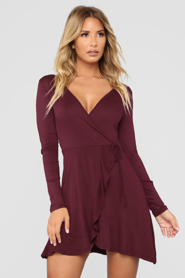 Sondra Wrap Dress - Burgundy – Fashion Nova