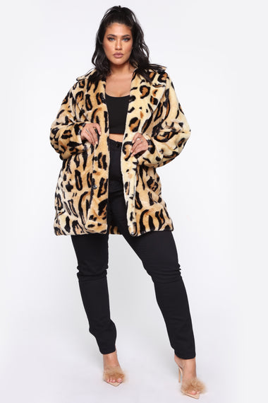 We Like 'Em Feisty Faux Fur Coat - Leopard