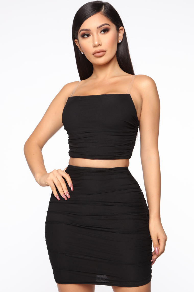 Rushing To Me Mesh Set - Black - Matching Sets - Fashion Nova