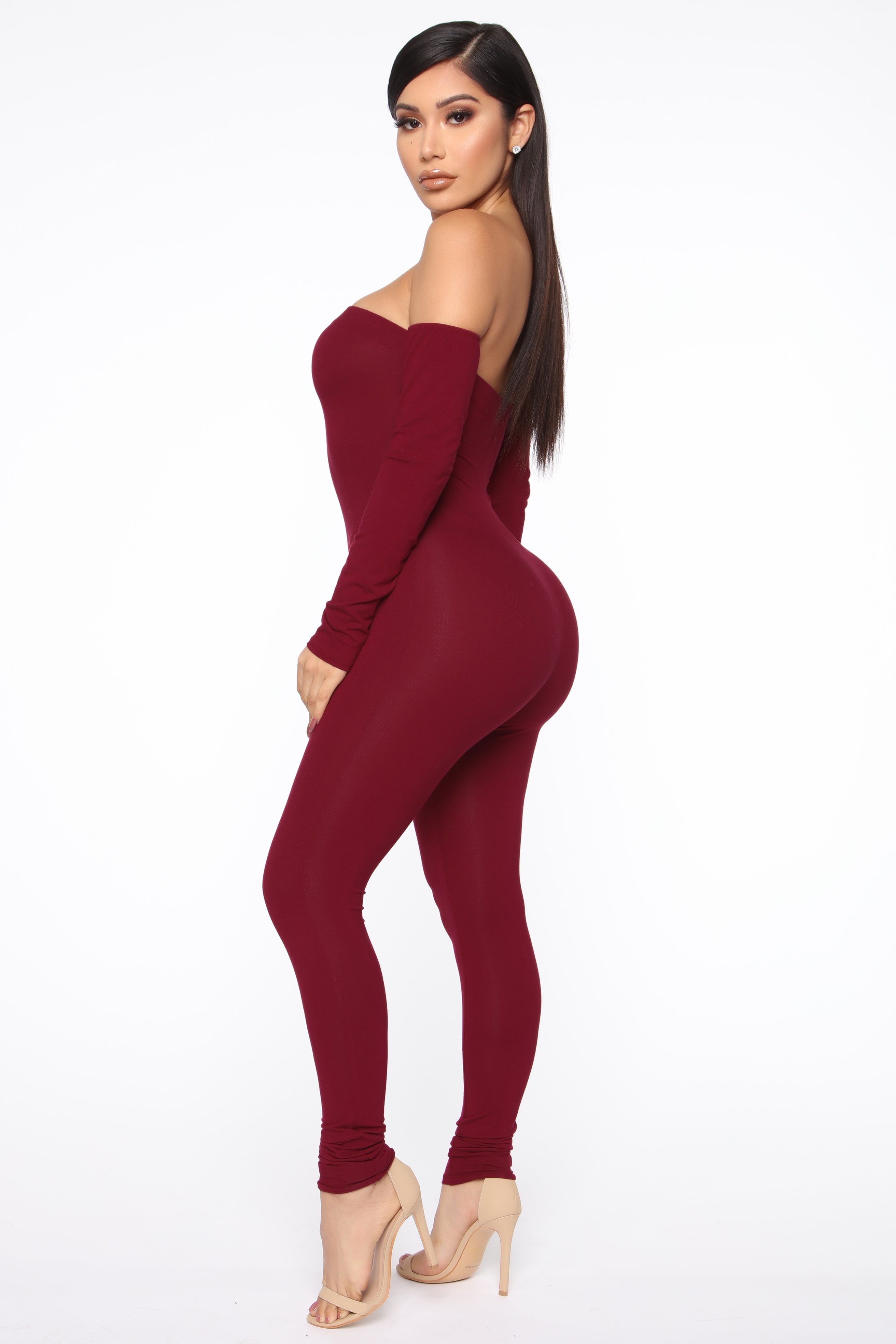 Soothe Off Shoulder Jumpsuit - Burgundy – Fashion Nova