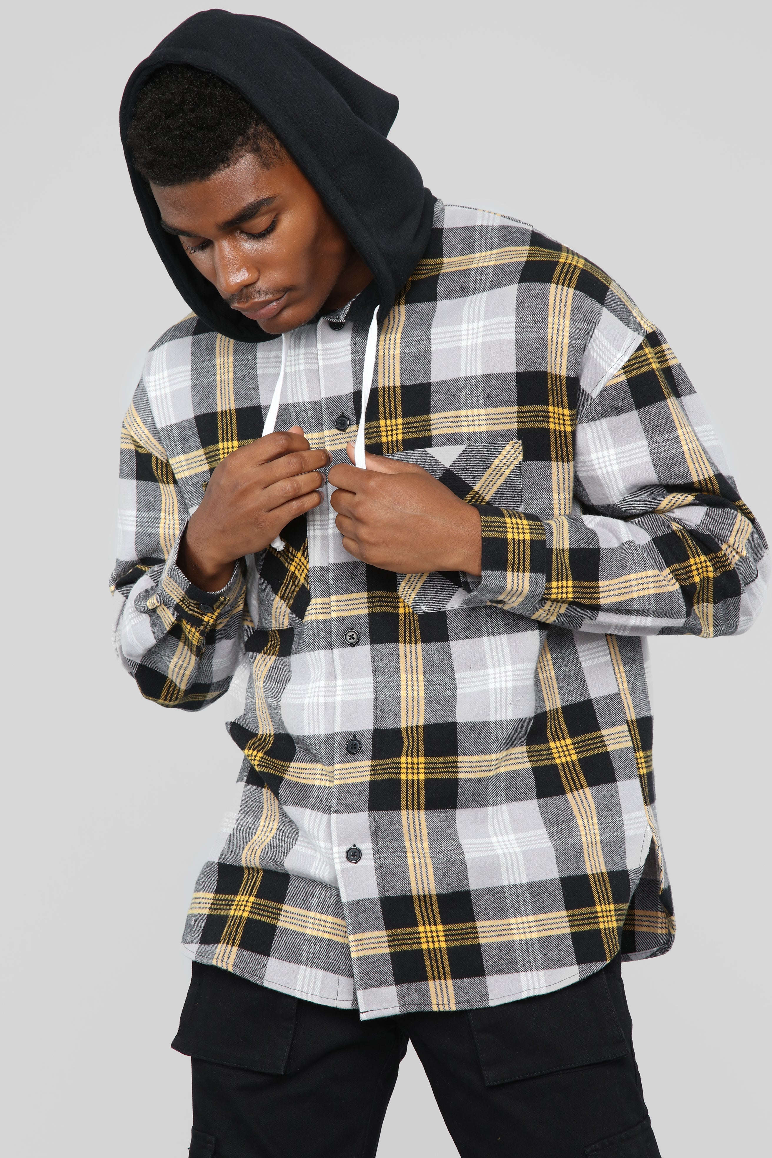 flannel over black hoodie