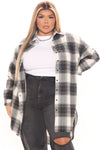 Call It Even Over Sized Plaid Top - Black/White