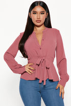 Waist No Time Long Sleeve Blouse - Marsala