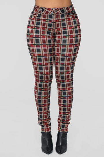 red plaid jeans womens