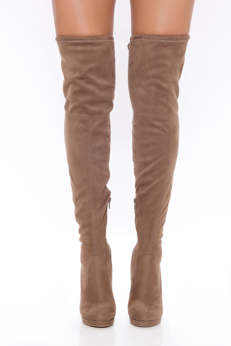 taupe boots over the knee