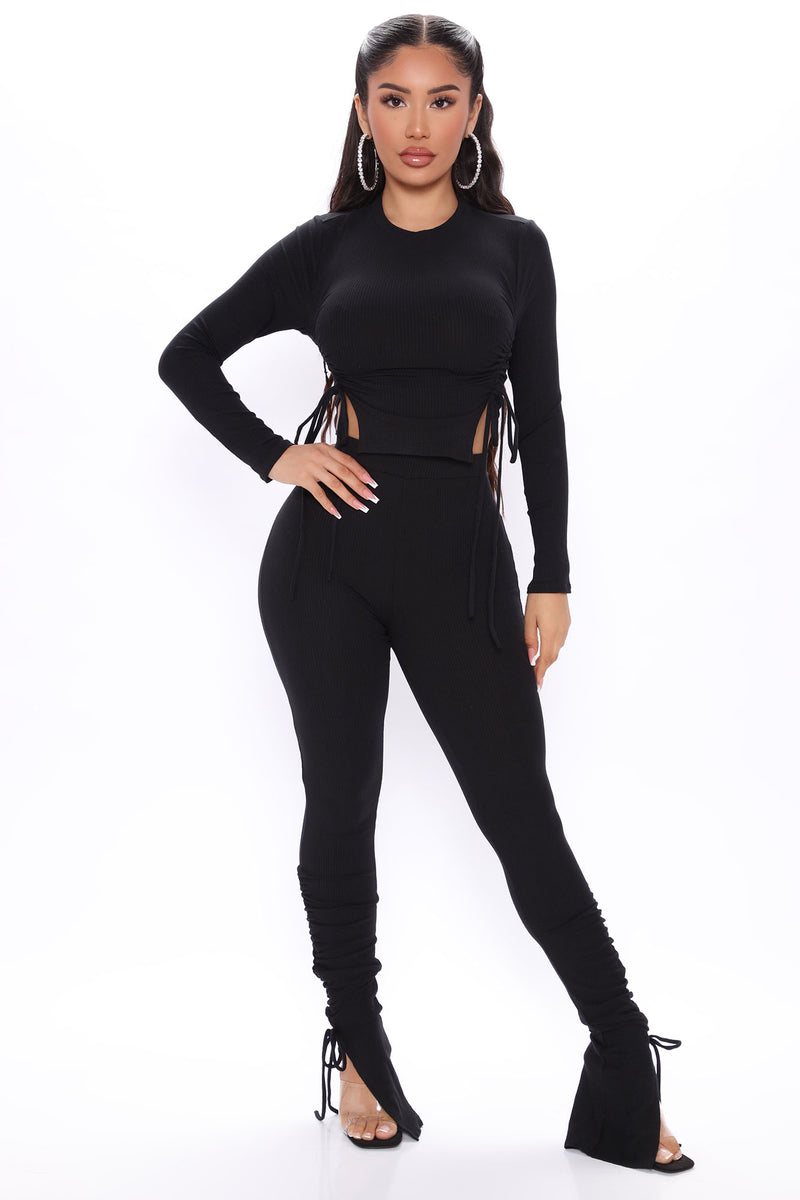 Clear Your Schedule Long Sleeve Ruched Pant Set - Black | Fashion Nova ...