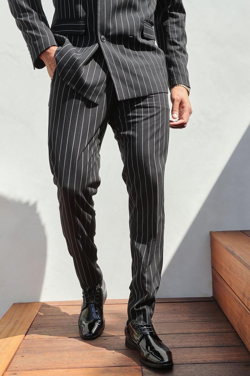 Wise Guy Striped Slim Trouser - Black/White | Fashion Nova, Mens Pants ...