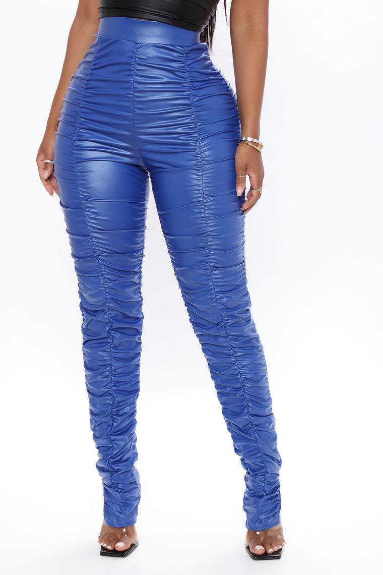 royal blue faux leather pants