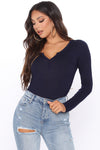 Nelida Long Sleeve Henley Tee - Navy