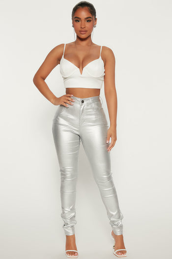 Just FYI Silver Metallic Leggings - silver / XXS