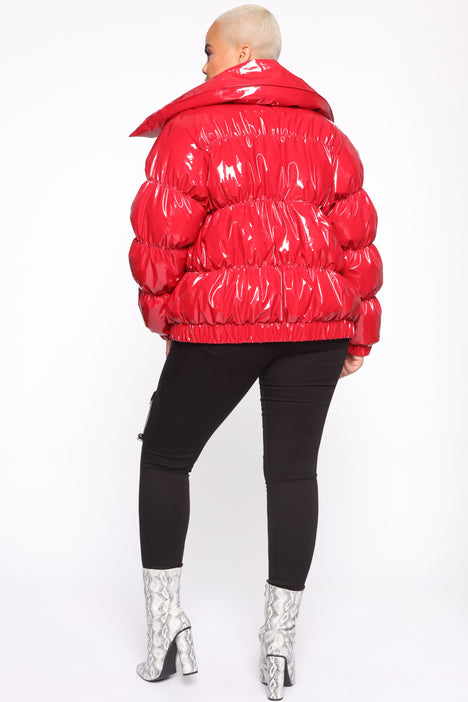 Texture Me Latex Puffer Jacket Red Jackets Coats Fashion Nova - red puffer jacket roblox