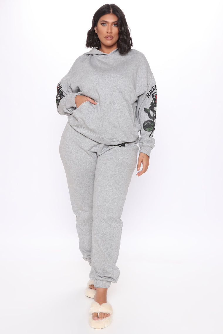 Rebel Riot Hoodie - Grey/combo - Graphic Tees - Fashion Nova