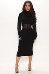 Ruching To You Sweater Midi Dress - Black