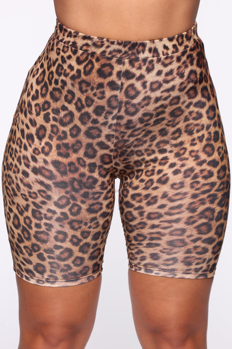 leopard print biker short set