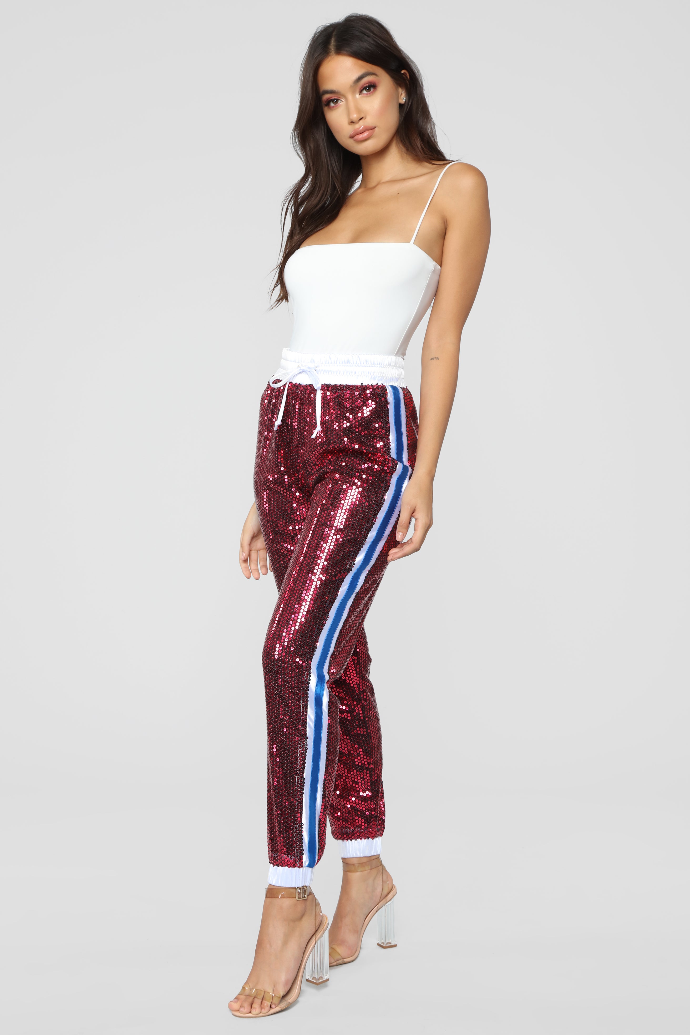 pink sequin joggers