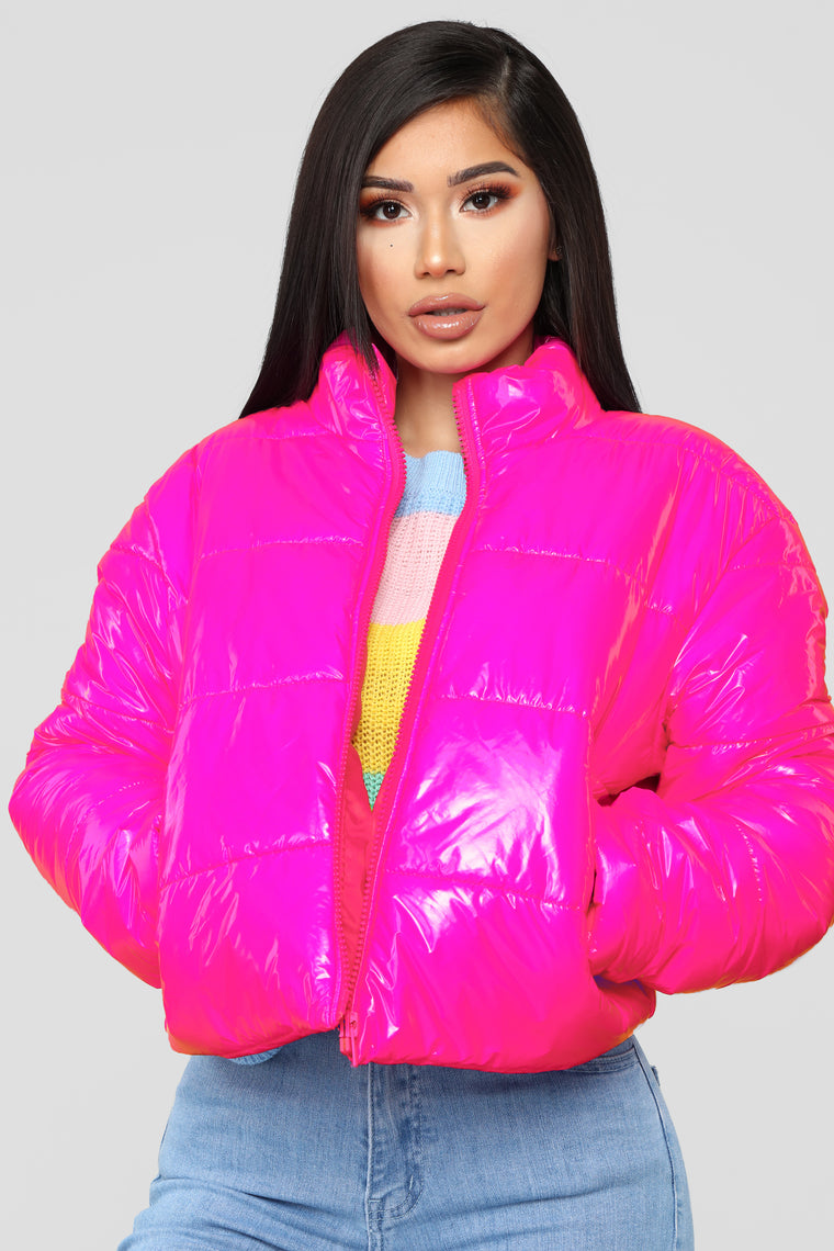 hot pink puffer coat