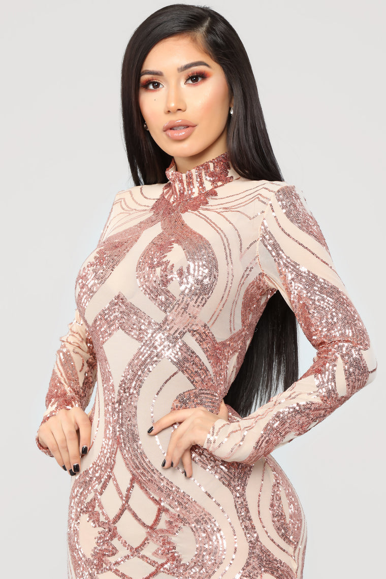 Take Me To Paradise Mesh Dress - RoseGold