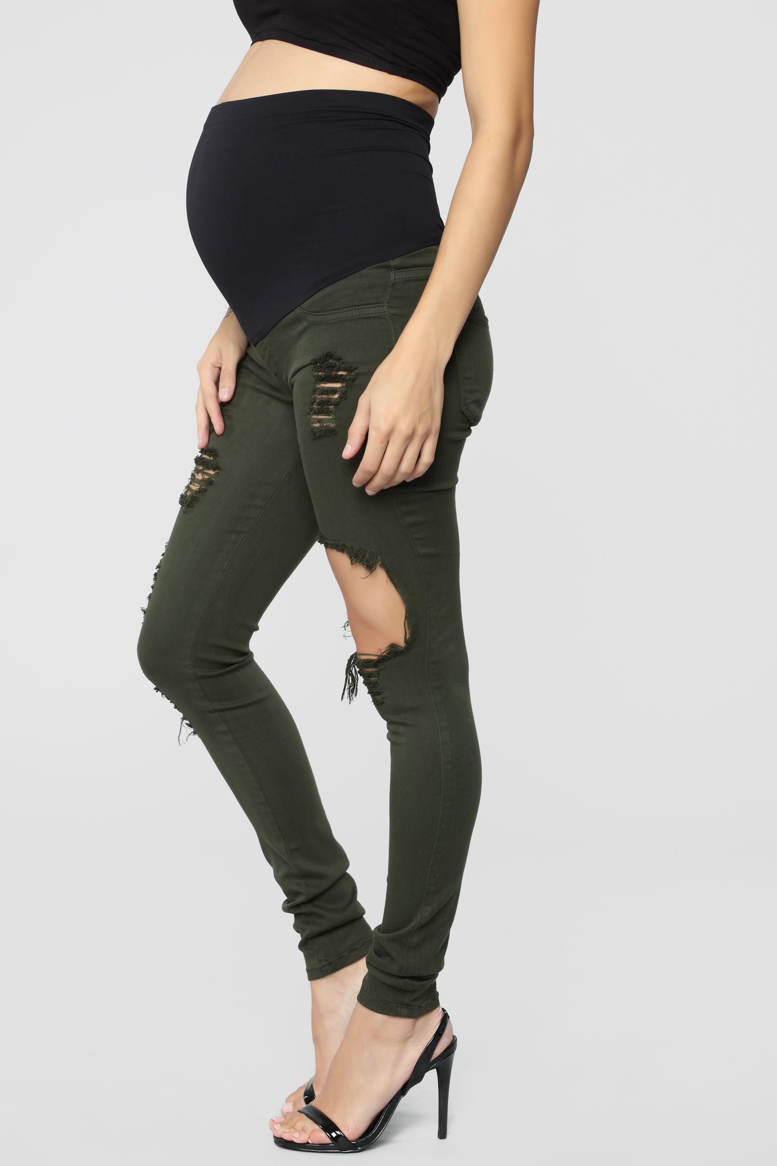 Glistening Maternity Jeans - Olive