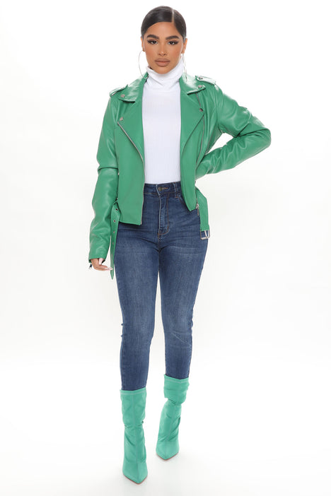 kelly green leather jacket