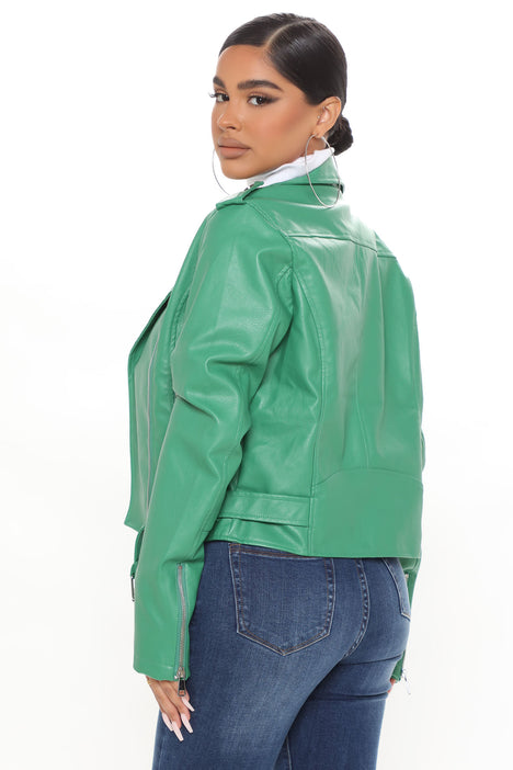 kelly green leather jacket