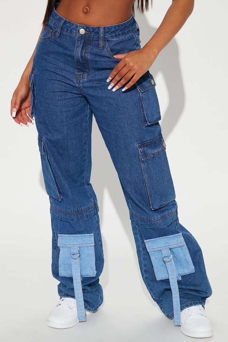 Day To Night Two-Tone Baggy Cargo Jeans - Dark Wash | Fashion Nova ...