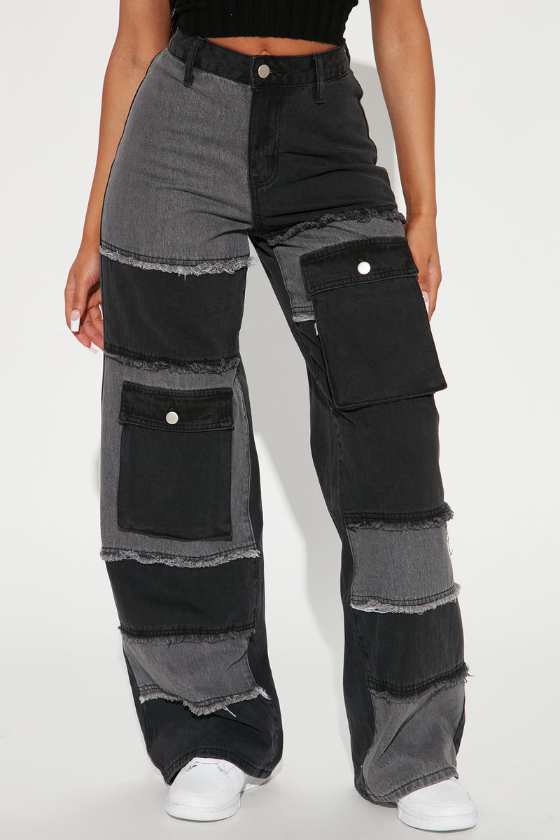 Seeing Double Patchwork Baggy Cargo Jeans - Black/combo | Fashion Nova ...
