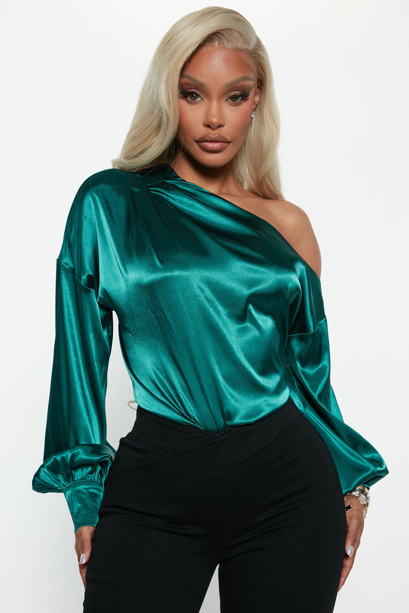 High Status Satin Bodysuit - Emerald | Fashion Nova, Shirts & Blouses ...