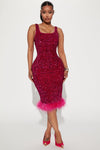 Hollie Sequin Midi Dress - Magenta