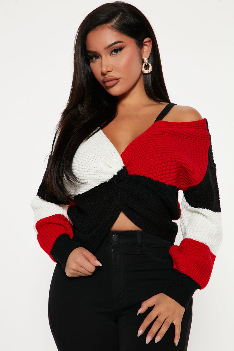 Fall Fave Striped Twist Sweater - Red/combo | Fashion Nova, Sweaters ...