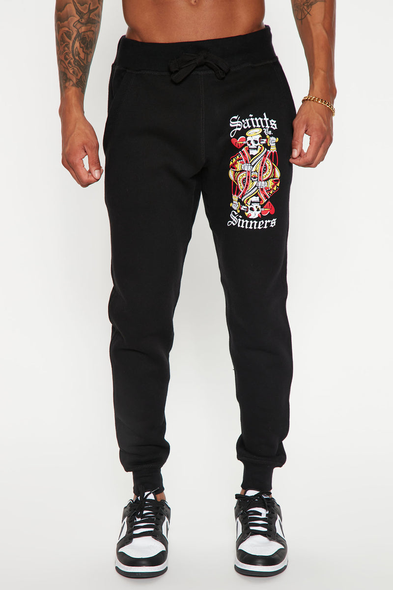 Saints Sinners Jogger - Black | Fashion Nova, Mens Fleece Bottoms ...