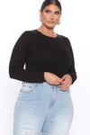 Lily Crew Neck Long Sleeve Top - Black