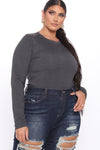 Lily Crew Neck Long Sleeve Top - Charcoal