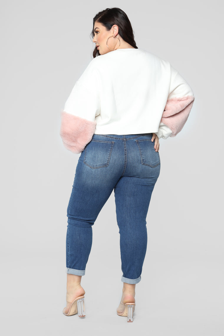 Masha Fur Sleeve Sweatshirt - White/combo - Knit Tops - Fashion Nova