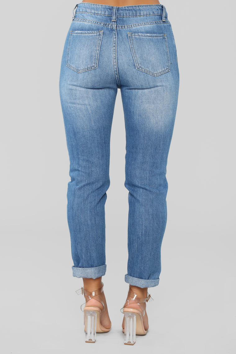 Upstate Weekend High Rise Boyfriend Jeans - Medium Blue Wash - Ankle ...