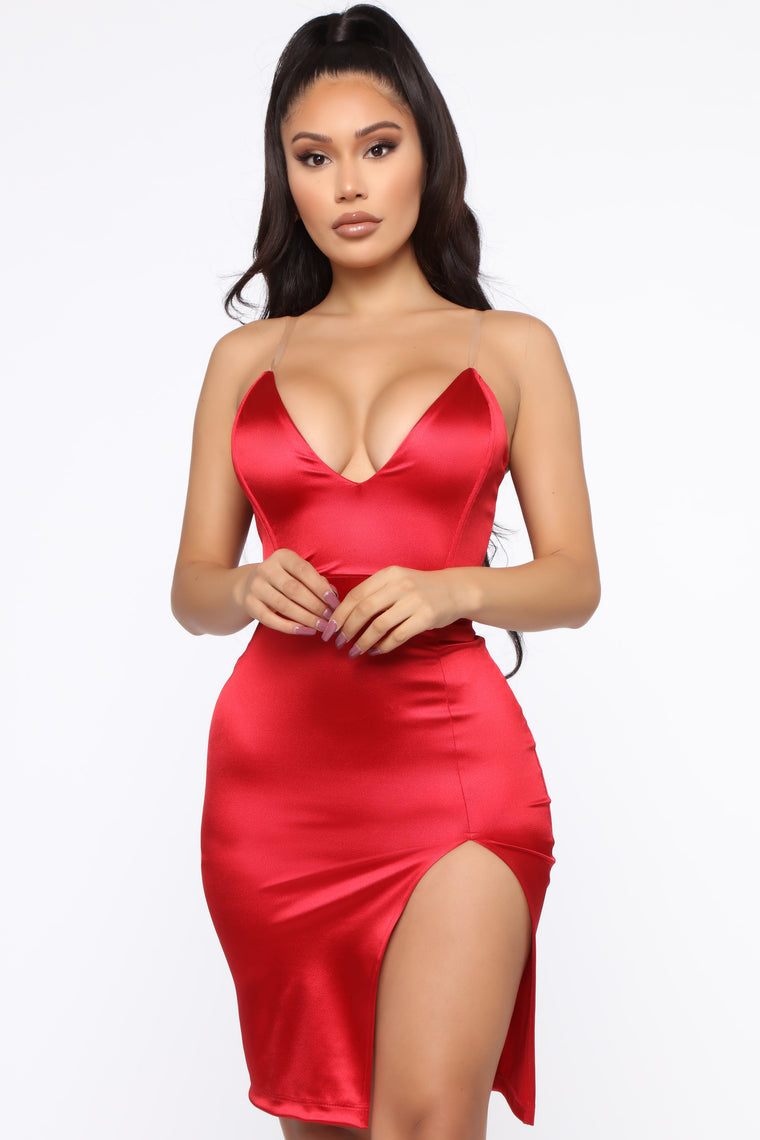 fashion nova red silk dress