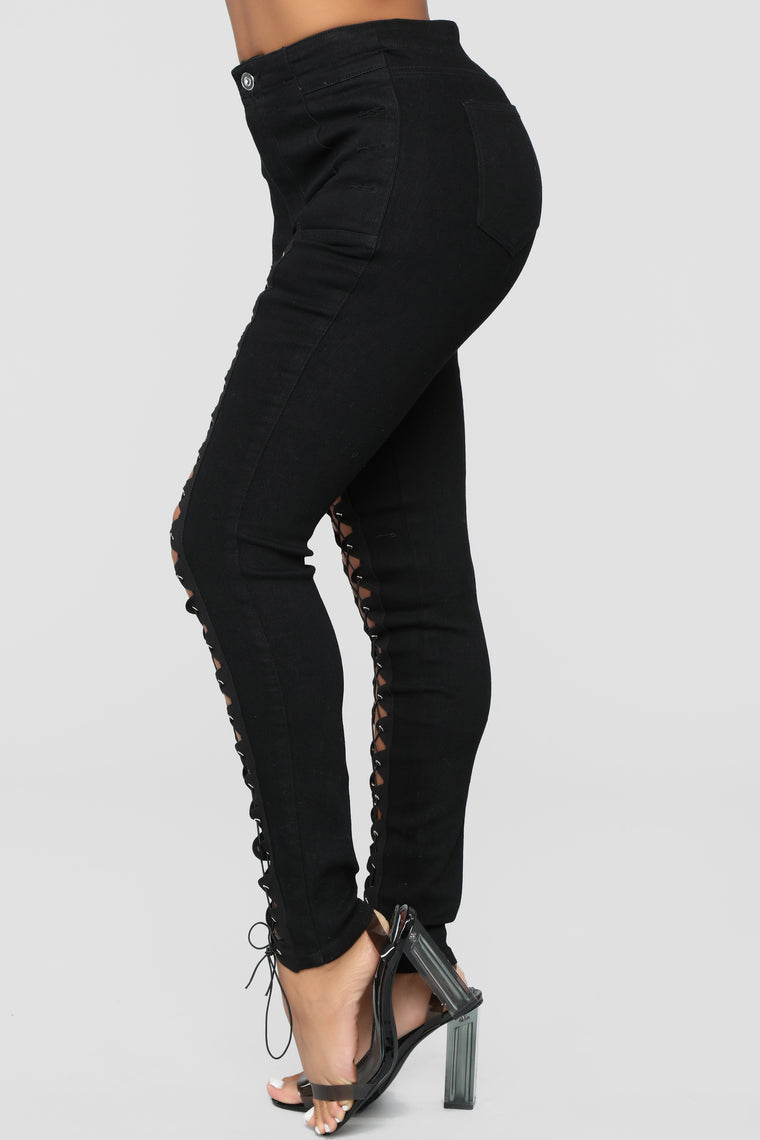 Ride Up On Them Lace Up High Rise Jeans - Black - Skinny Jeans ...