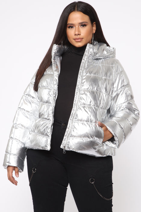 silver puffer coat