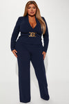 Justine Wide Leg Pant Set - Navy