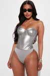 Valentina Metallic PU Corset Bodysuit - Silver