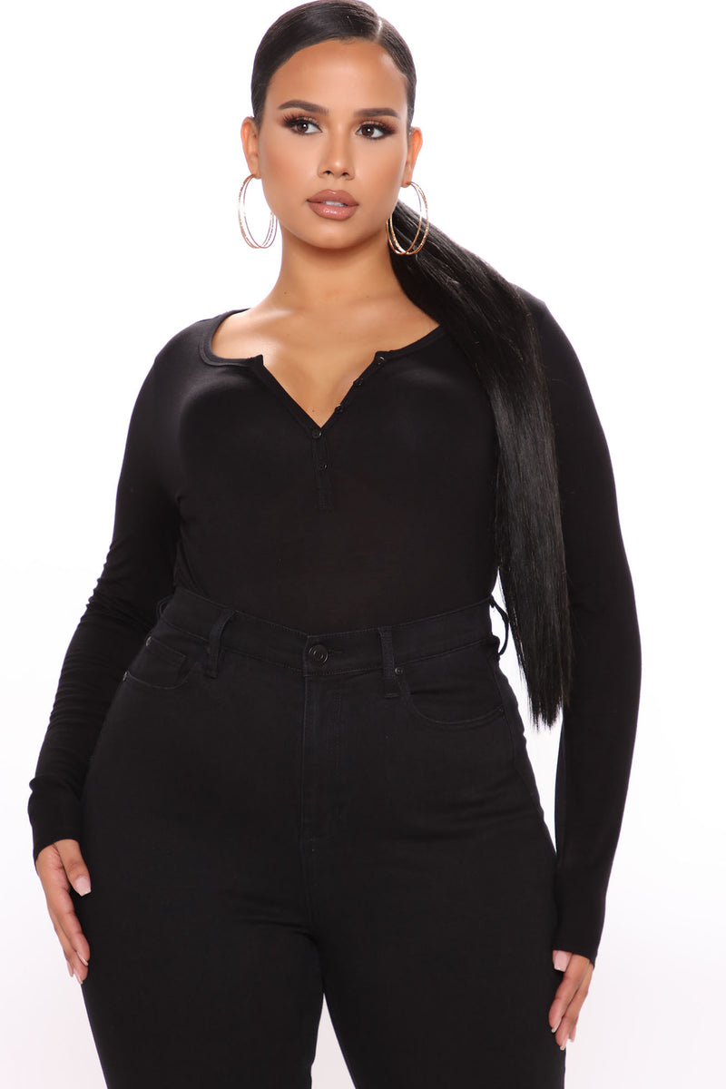 Nelida Long Sleeve Henley Tee - Black, Basic Tops & Bodysuits | Fashion ...
